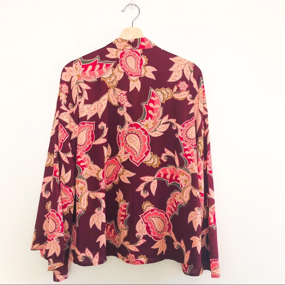 Show Me Your Mumu Brynn Paisley Boho Blouse Tie Neck Burgundy XS NWT - Picture 7 of 16